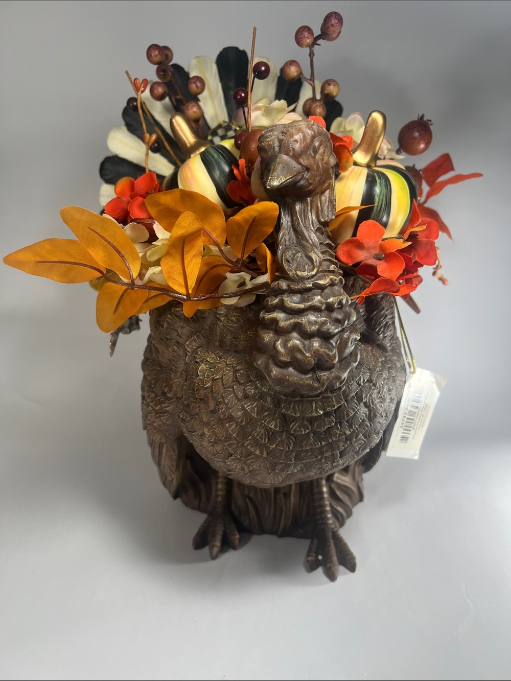 MacKenzie-Childs Bronze Turkey Planter with Orange, Cream, Black, Gold Accents